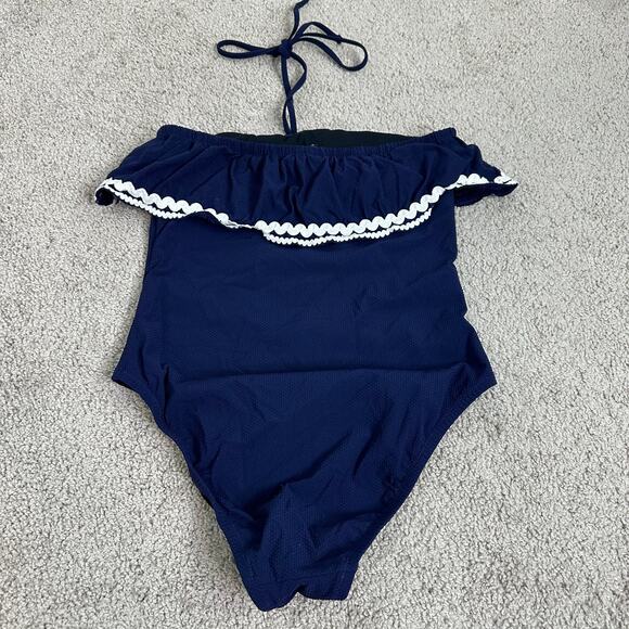 J.Crew Navy Ruffle Bandeau One Piece Swimsuit Blue Women's 4 Halter Strapless - Picture 6 of 6
